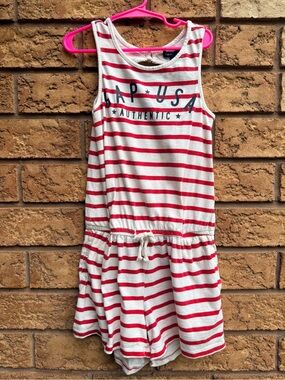 💫4/$25 • Gap Kids Red White Striped Graphic Open-Back Romper